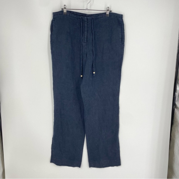 Talbots 100%‎ Irish Linen Pants Womens Sz 10 Black Drawstring - Picture 1 of 9